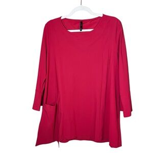 Porto SF Asymmetrical Stretch Jersey Pocket 3/4 Sleeve Tunic Red Sz 3/Large